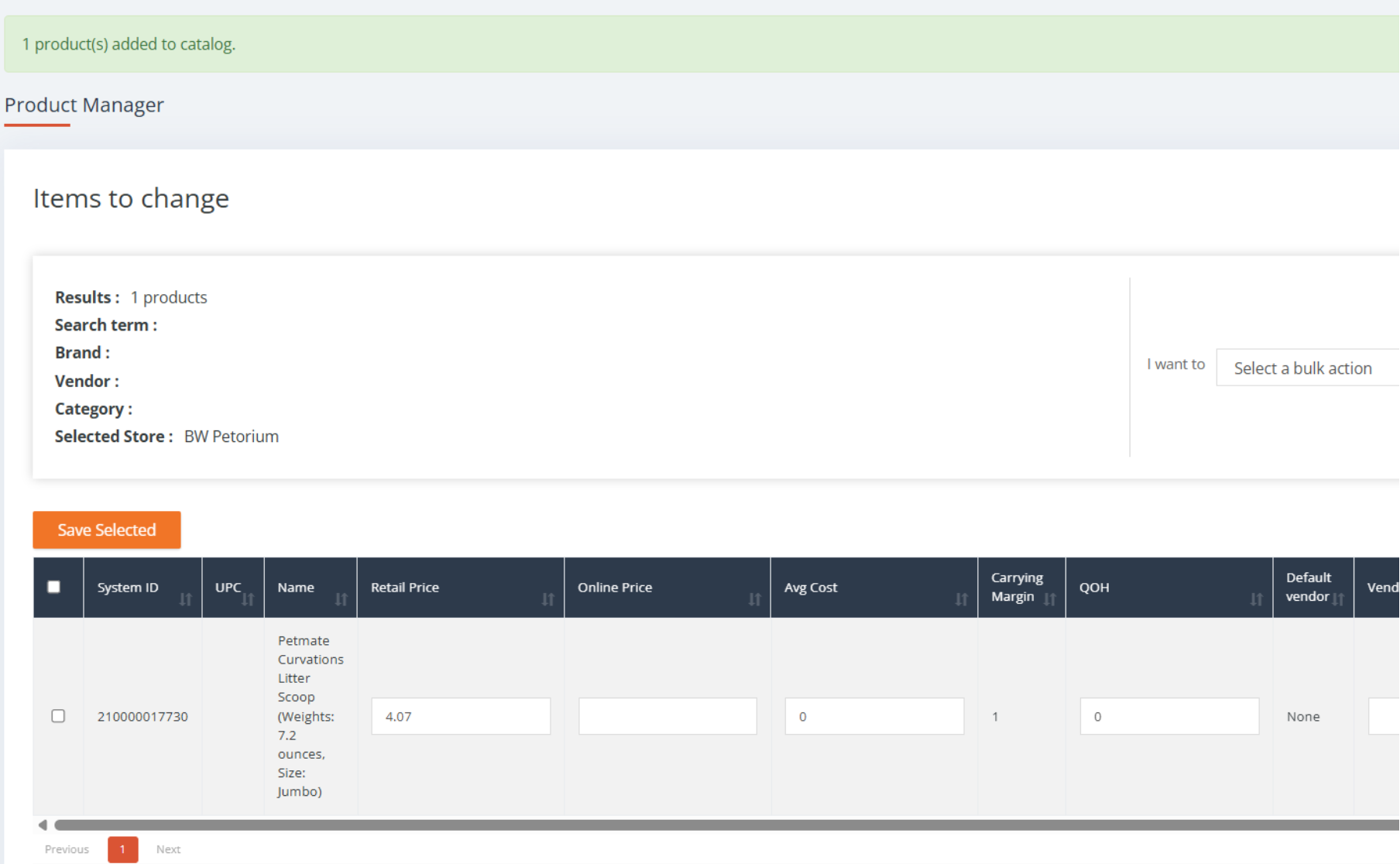 etailpet product manager screen