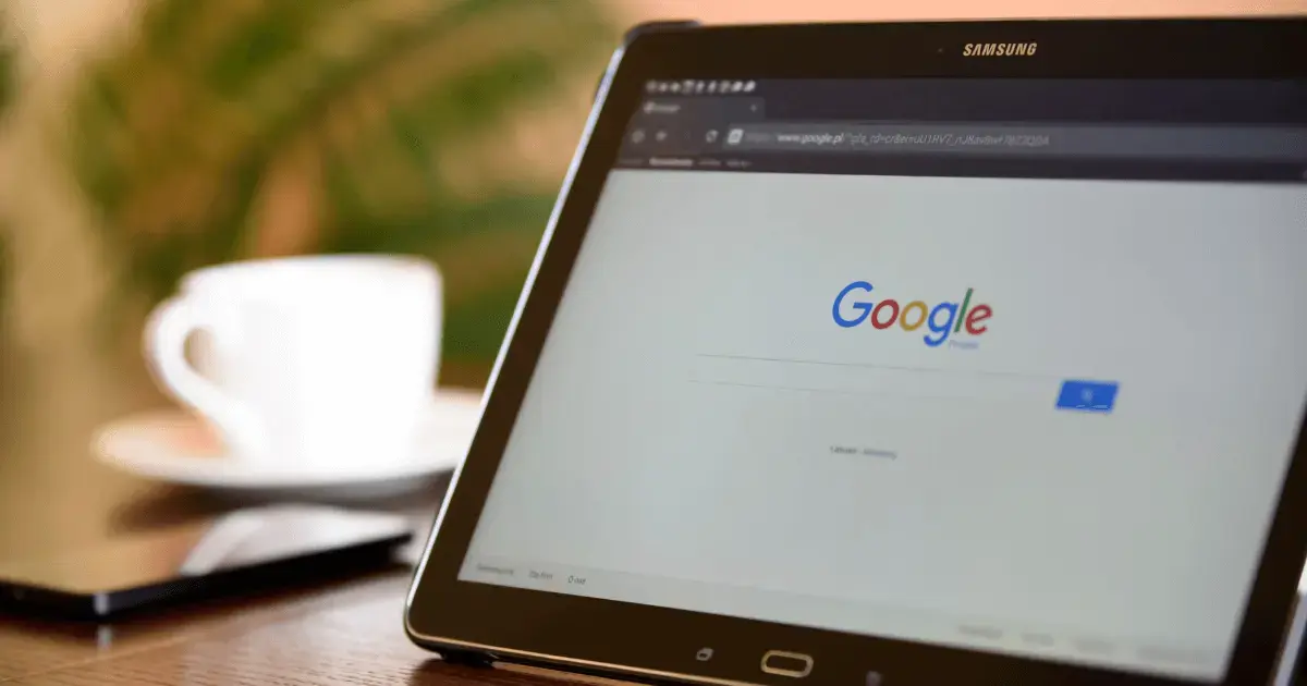 Tablet showing Google search engine